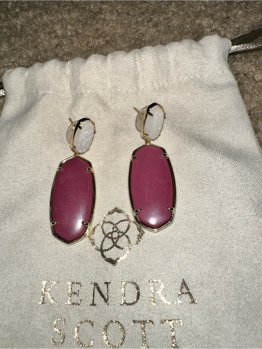 Kendra Scott Maroon Drop Earrings with White Druzy Accent